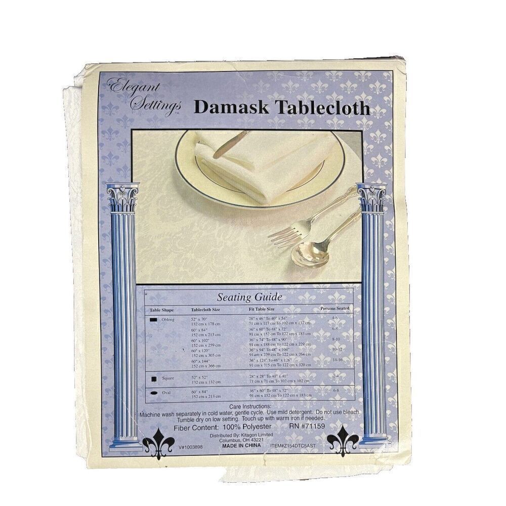 Brand New Elegant Settings Damask Tablecloth White Floral Oblong 52" x 70" - Picture 5 of 5